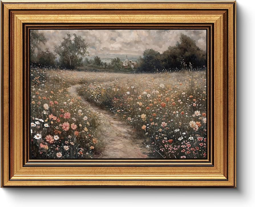 HUARCEY Gold Framed Vintage Wall Art for Living Room, Flowers Painting Prints Shelf Decor for Kit... | Amazon (US)