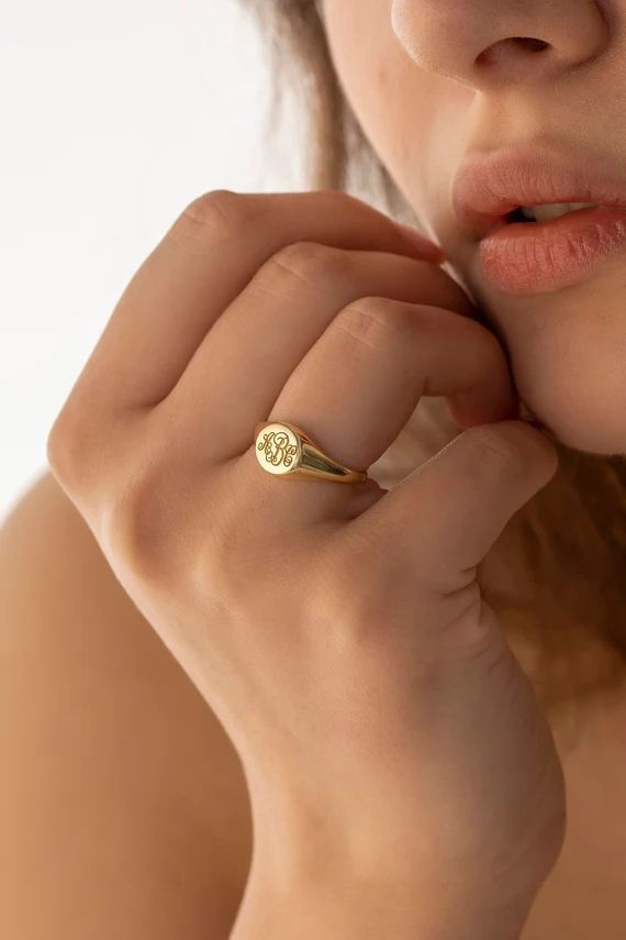 14K Gold Filled Signet Monogram Ring Initial Gold Signet | Etsy | Etsy (US)