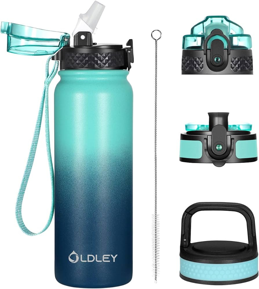 Oldley Insulated Water Bottle 20oz for Adults Kids Stainless Steel Water Bottles with Straw/Chug/... | Amazon (US)