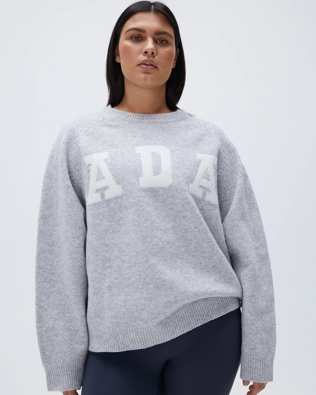 ADA Oversized Knit Sweatshirt - Light Grey Melange/Cream | Adanola UK