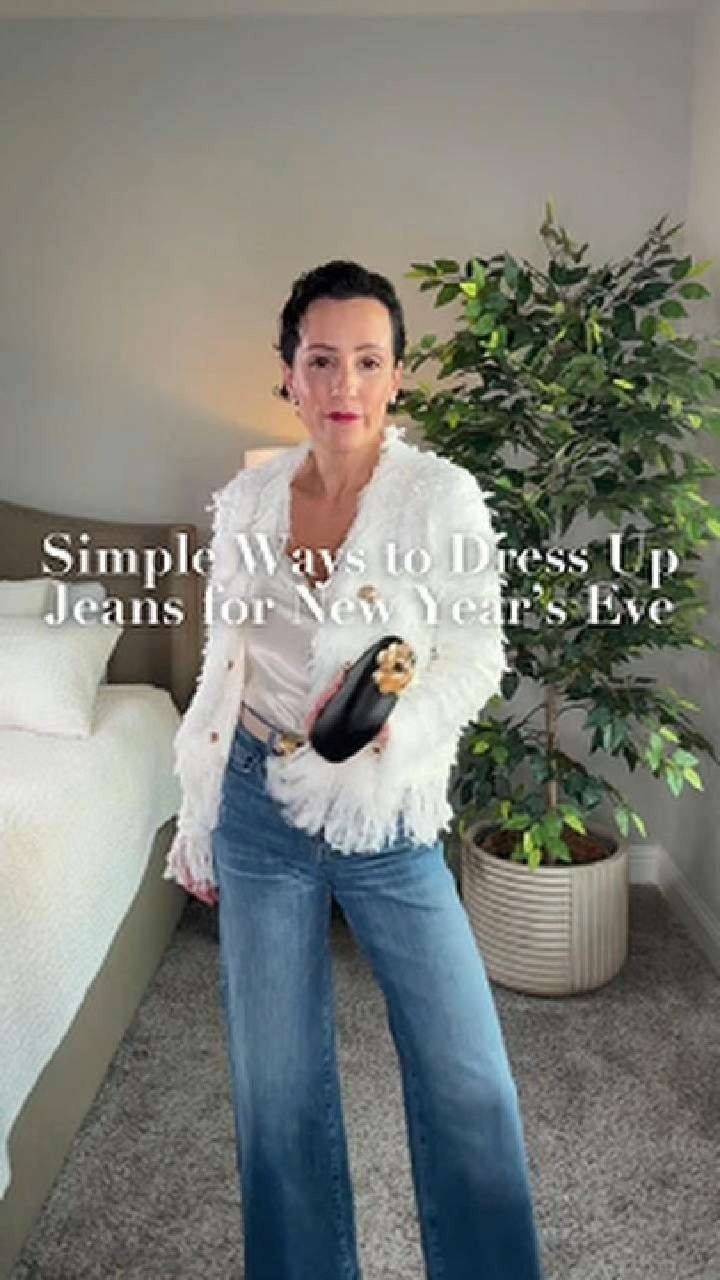 A super easy casual New Year’s Eve look — because most years I’m just getting together with friends and want to feel a little more special without going over the top. Think beautiful basics you already love, just styled in a slightly elevated way. Ivory knits, great jeans, velvet, leather, and a fun jacket moment — all easy, comfortable, and celebratory.
 

 #LTKHoliday #LTKgrwm #LTKootd