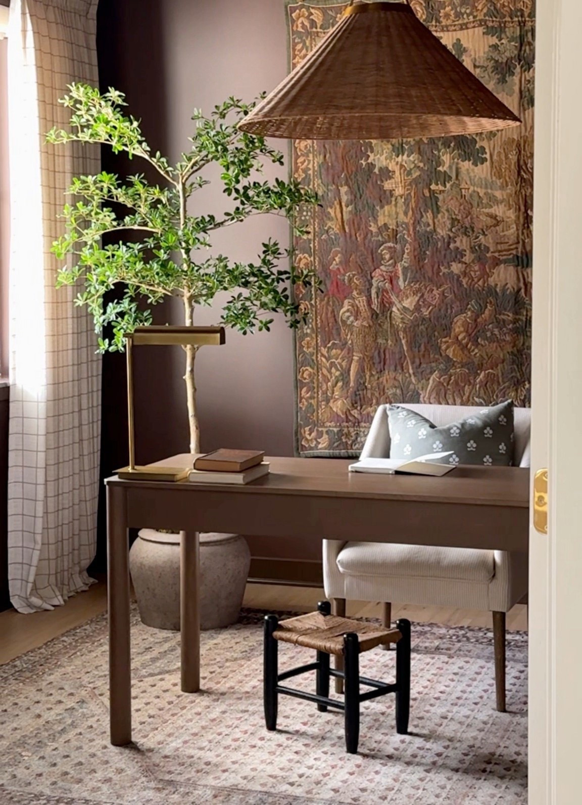 Moody home office 

Vintage modern, collected, home office, color drenched, brown decor, organic modern, tapestry

#LTKHome