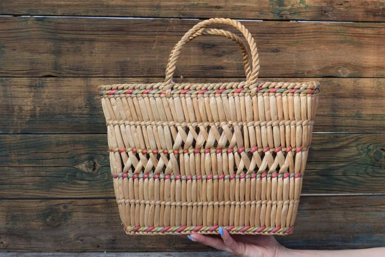 Vintage Woven Bag From 70s, Handmade Straw Bag, Summer Shopping Bag, Old Straw Beach Bag, Gift fo... | Etsy (US)