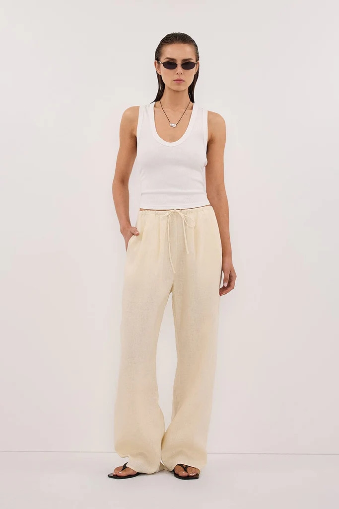 CARLA STRAW DRAWSTRING LINEN PANT | DISSH