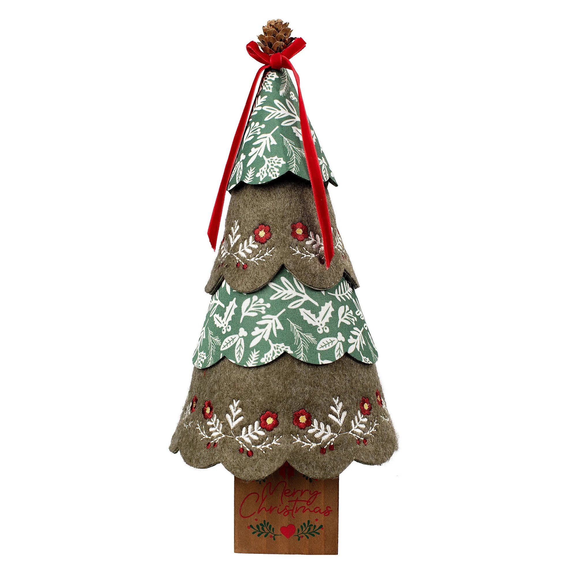 Layered Floral Fabric Christmas Tree Tabletop Decoration, Brown and Green, 12", by Holiday Time | Walmart (US)