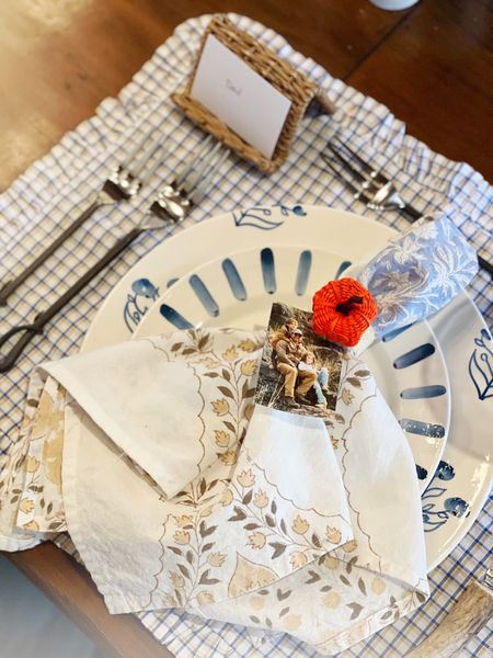 Our thanksgiving table settings. Notice the pictures placed on the napkins- I took these over the last few days and printed them on my handheld printer, tagged here.
My places and placemats are on sale! I love them year-round. 

#LTKGiftGuide #LTKCyberweek #LTKHoliday