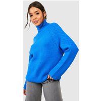 Womens Boxy Turtleneck Knitted Sweater - Blue - S | boohoo (US & Canada)
