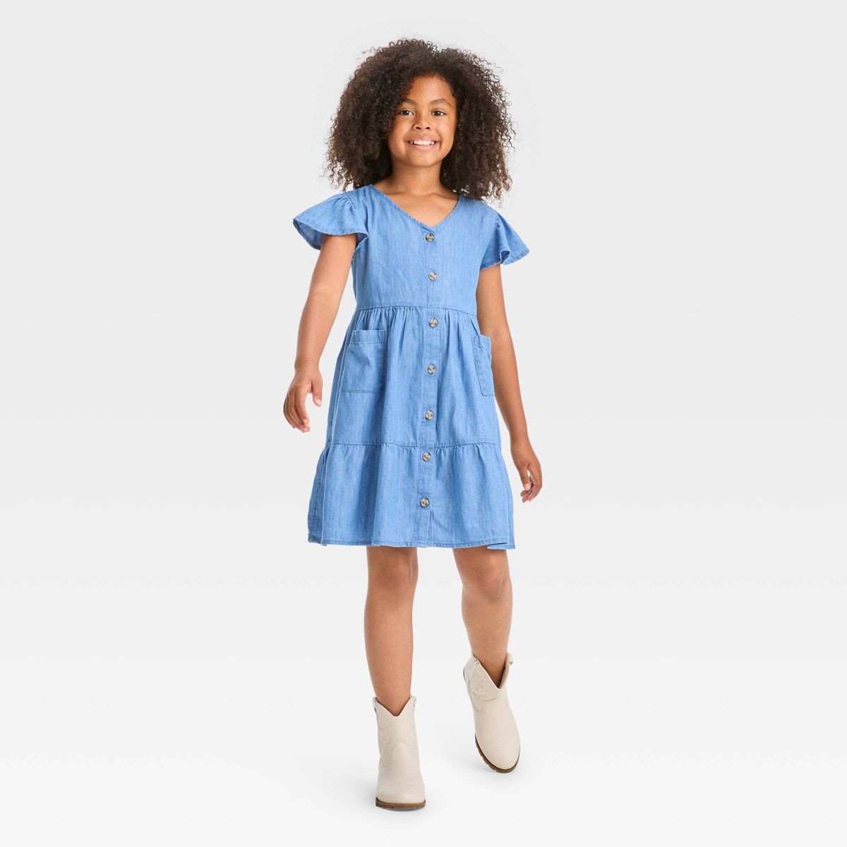 Girls' Short Sleeve Woven Dress - Cat & Jack™ Light Blue | Target
