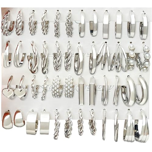IFKM 24 Pairs Gold Hoop Earrings Set for Women Hypoallergenic Chunky Chain Twisted Open Hoops Dan... | Amazon (US)