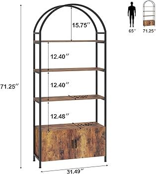 Jehiatek Arched Bookshelf, Bookcase with Doors Storage, 71 Inches Tall Industrial Book Shelf with... | Amazon (US)