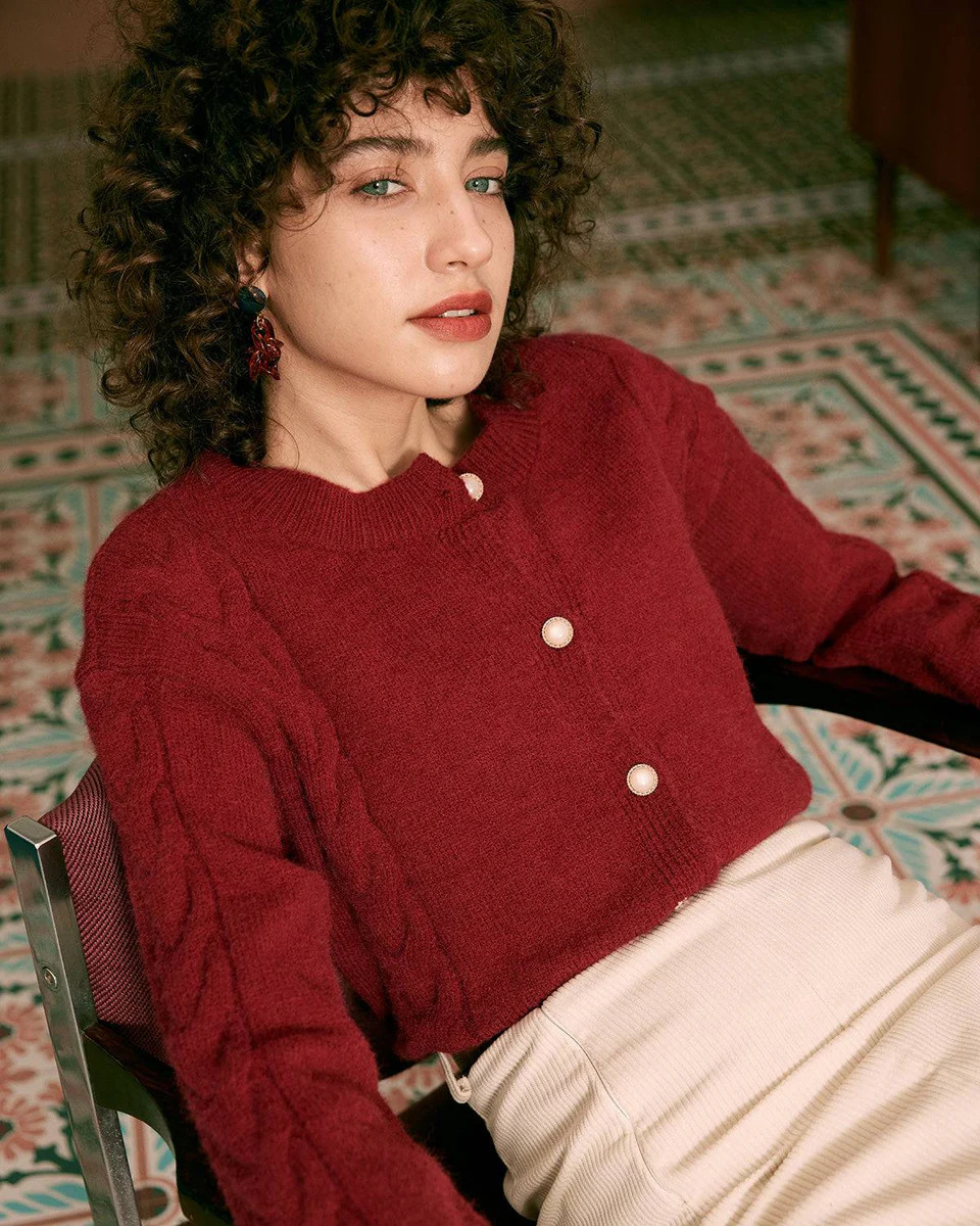 The Red Cable Knit Detailed Cardigan | rihoas.com