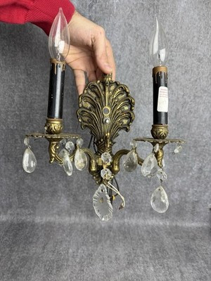 Vintage Gilt Metal Wall Scone Two Arm Hanging Crystal | eBay US