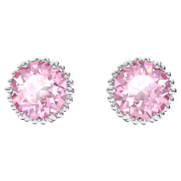 Birthstone stud earrings, Round cut, October, Pink, Rhodium plated by SWAROVSKI | SWAROVSKI