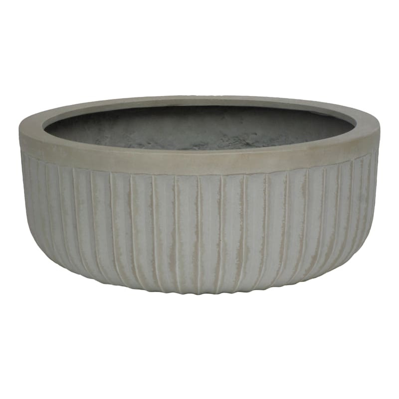 Fluted Low Bowl Cement Planter, Large | At Home