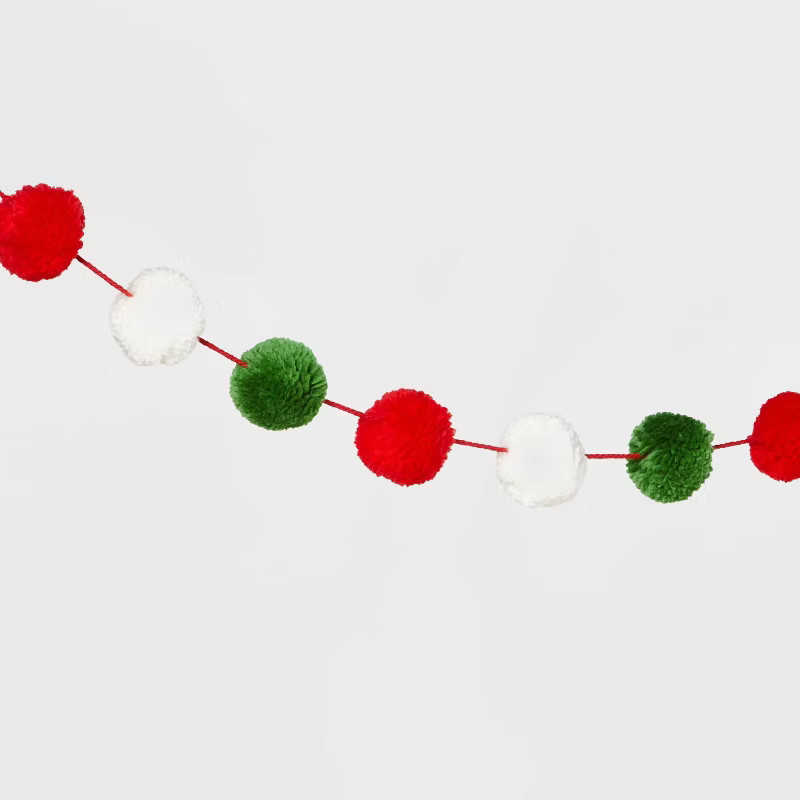 6' Yarn Pompom Garland Red/Green/White - Wondershop™ | Target