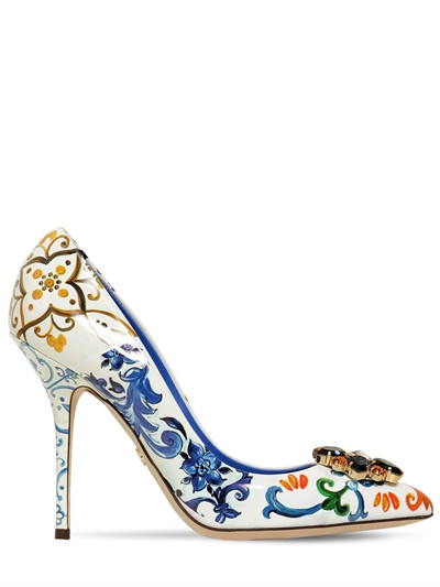 DOLCE & GABBANA, 90mm bellucci patent leather pumps, White/blue, Luisaviaroma | Luisaviaroma