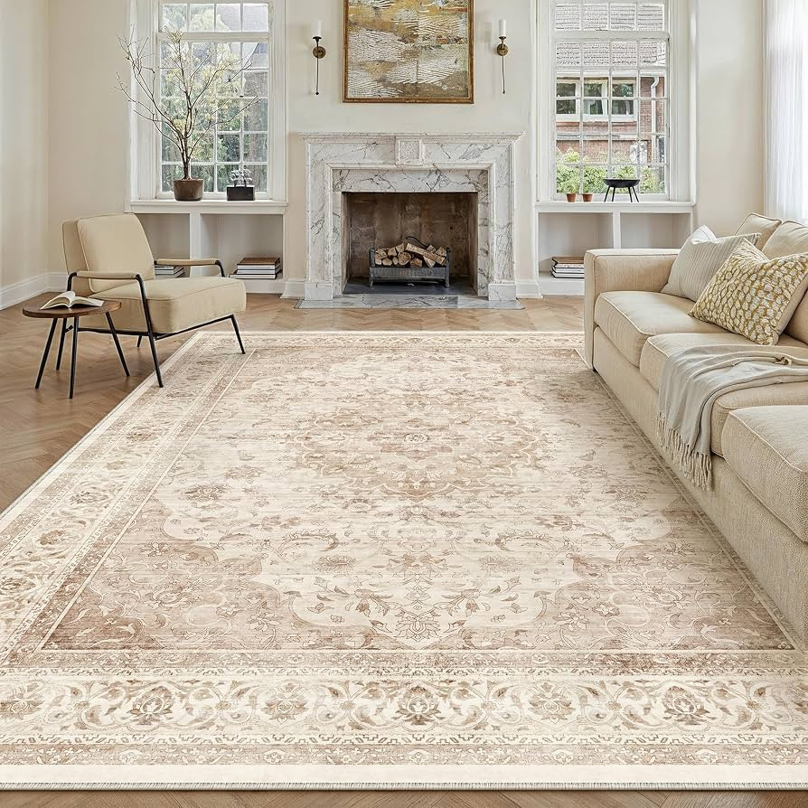 8x10 Beige Washable Vintage Area Rug for Living Room Bedroom Soft Tranditional Non Slip Large Thr... | Amazon (US)