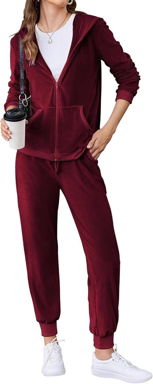 HOTOUCH Womens Casual Velour Tracksuit Set Full Zipper Hoodie Workout Pants Velvet Sweatsuit Jogging Suits XS-XXL | Amazon (US)