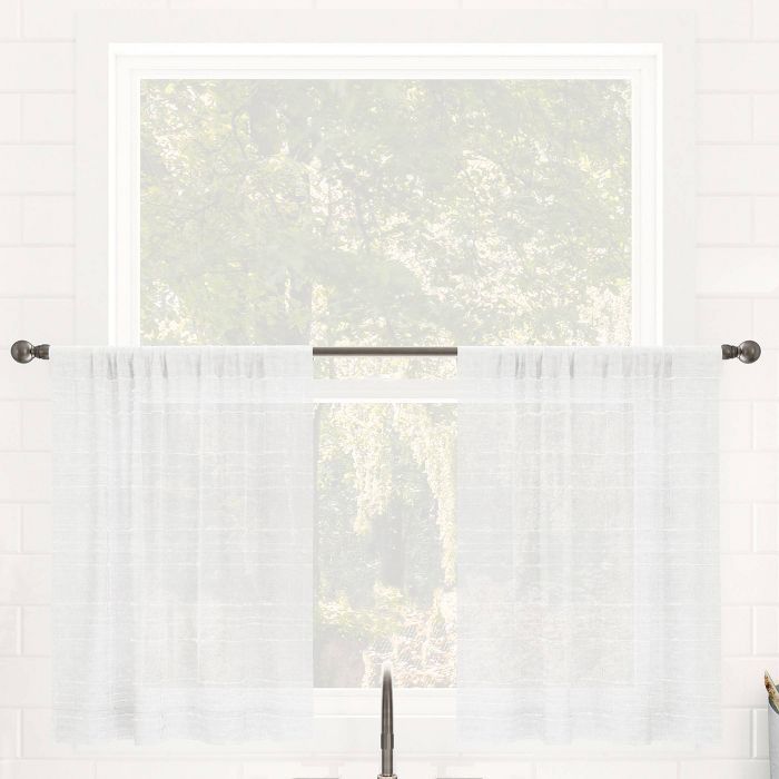 Set of 2 Textured Slub Striped Anti-Dust Linen Blend Sheer Cafe Curtain Tiers - Clean Window | Target