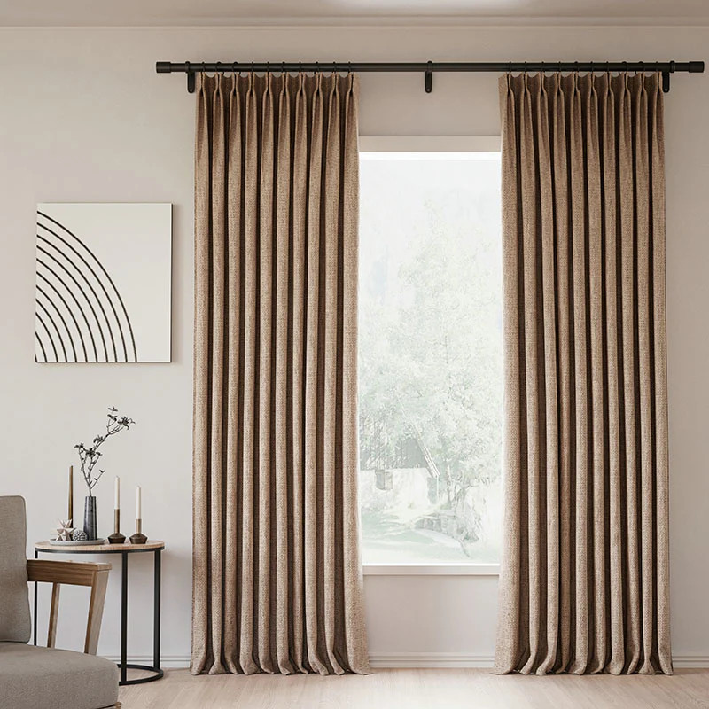 Pinch Pleated Lille Linen Memory Trained Blackout Curtains Natural Modern Custom Drapes | Homerilla