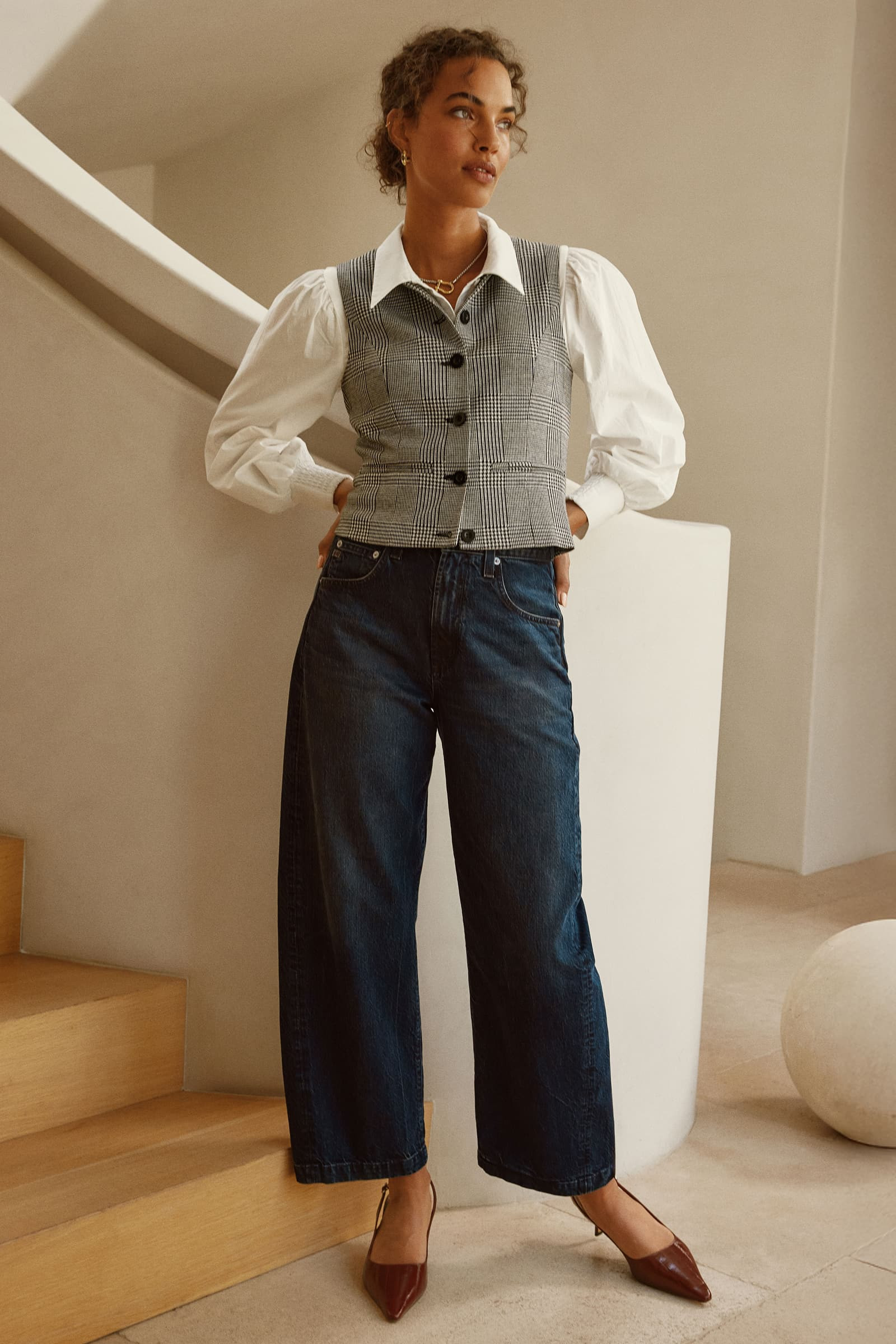 Caroline Plaid Ponte Vest | Evereve