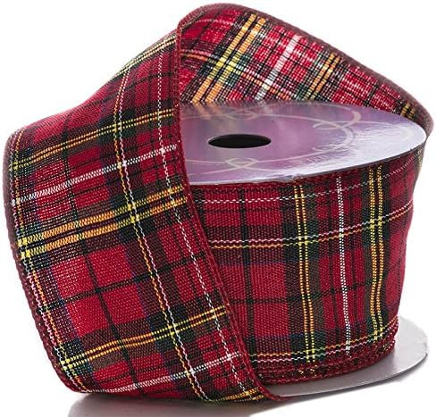 2 1/2" X 10 Yards Red/Yellow Tartan Plaid Fbrc Wrd Ribbon | Amazon (US)