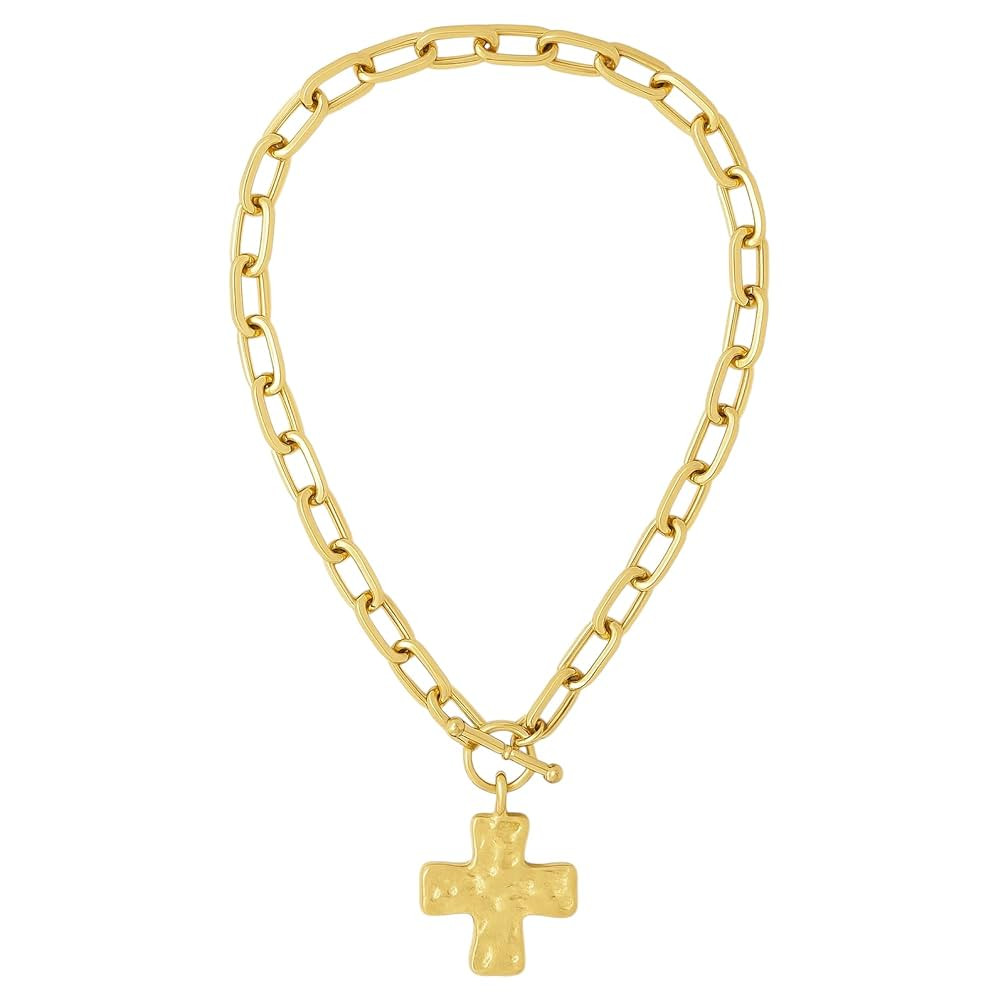 Star Charm Chunky Hammered Toggle Necklace Gold (Cross) | Amazon (US)