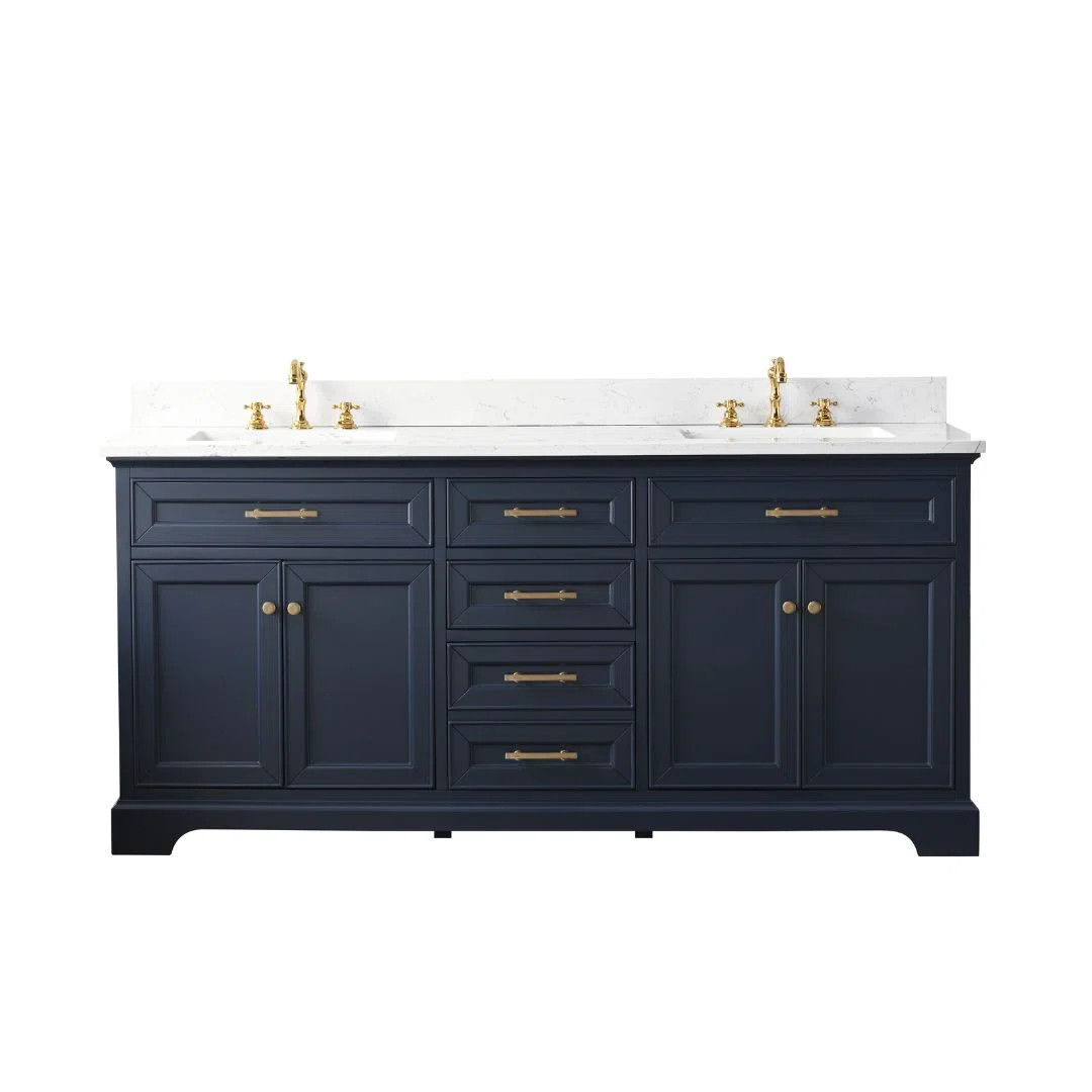 Currahee 72'' Free-standing Double Bathroom Vanity with Engineered Stone Vanity Top | Wayfair North America