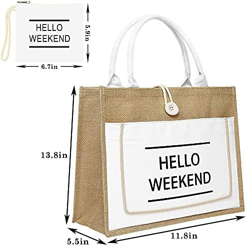 MGahyi Jute Tote Bags, Burlap Beach Bags with Handles,Reusable Tote Grocery Shopping Bag, Big Capaci | Amazon (US)