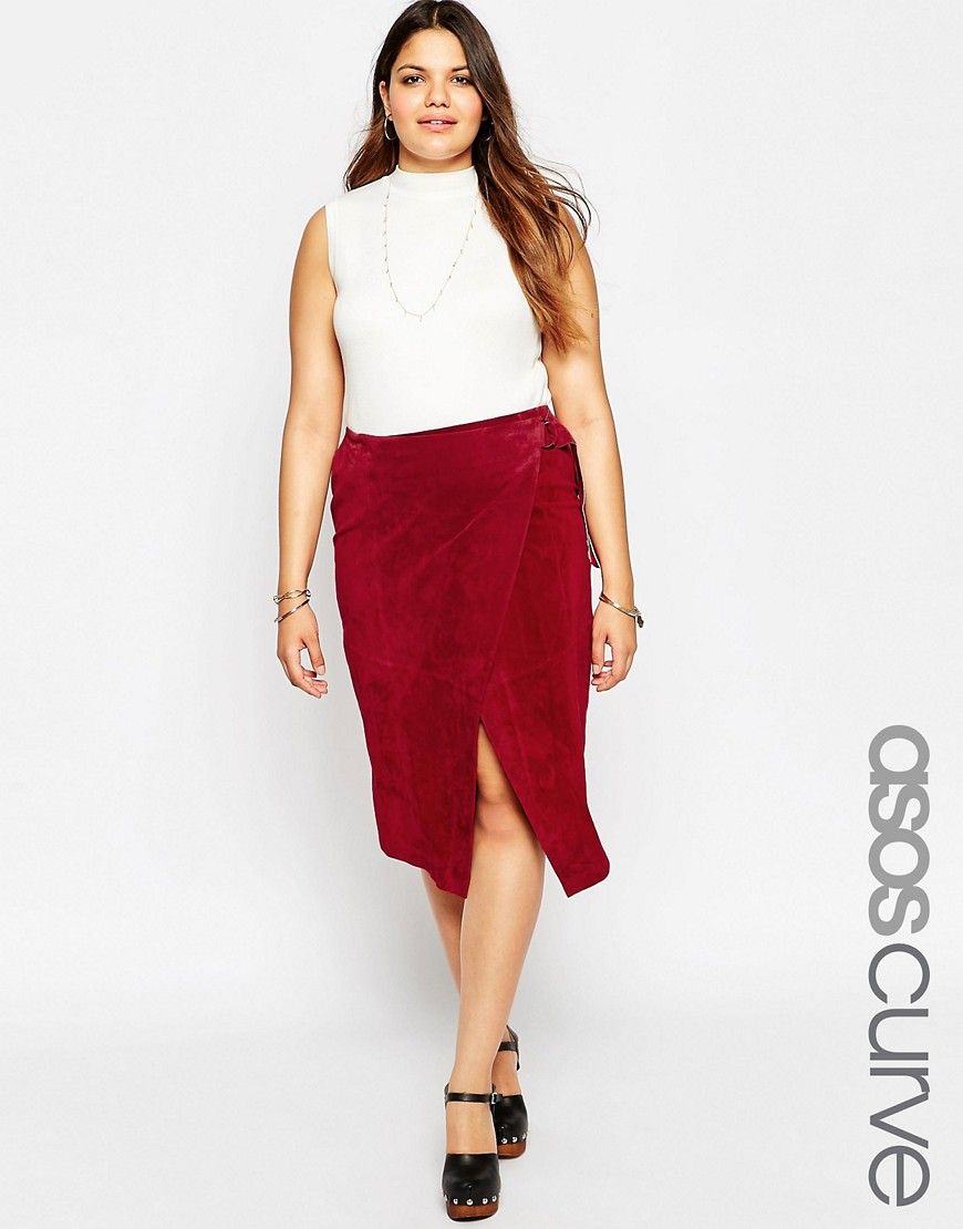 ASOS CURVE Wrap Midi Skirt in Suede with D-Ring | ASOS UK