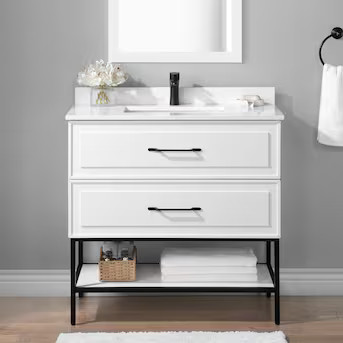 allen + roth Renzo 36-in White Undermount Single Sink Bathroom Vanity with White Engineered Stone... | Lowe's