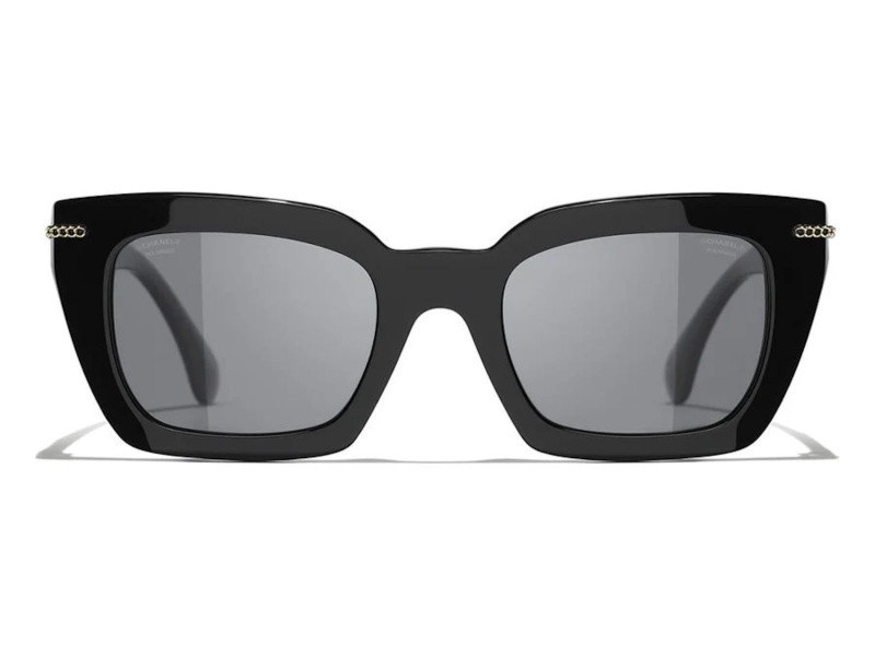 Chanel Black Frame with Gold Chain Detail / Gray Polarized Frame Sunglasses | JTV Jewelry