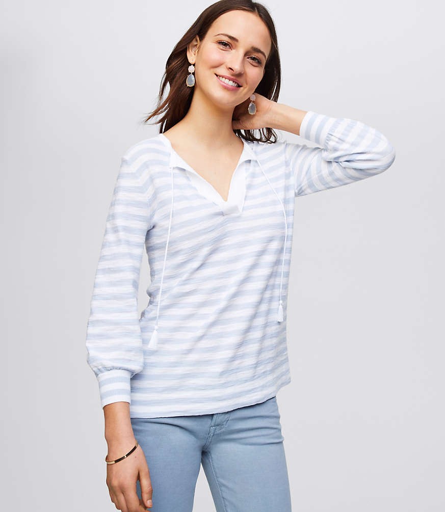 Striped Tasseled Tie Cuff Sweater Tunic | LOFT