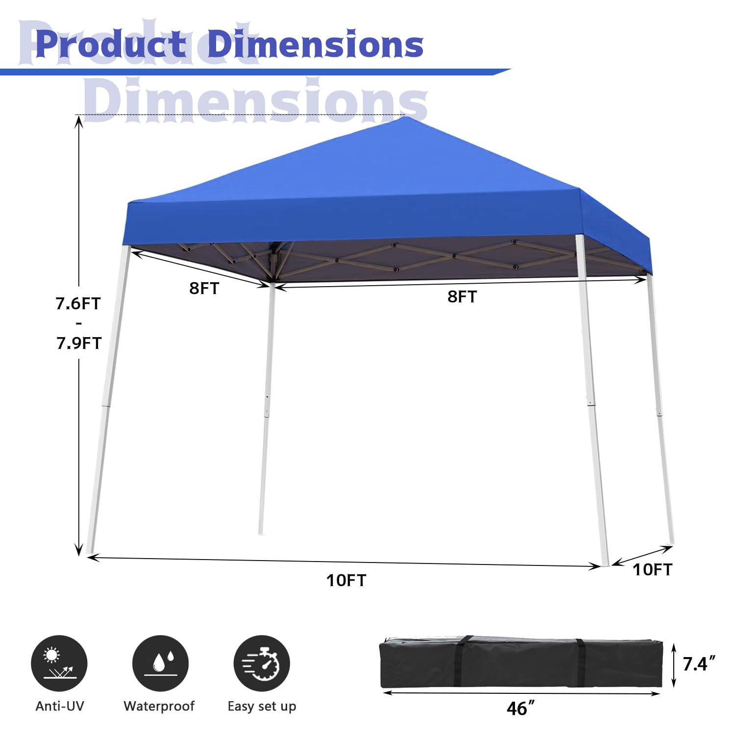 Canopy Tent, 10X10 FT Pop Up Canopy Outdoor Instant Tent Slant Legs with Carrying Bag, Portable G... | Amazon (US)