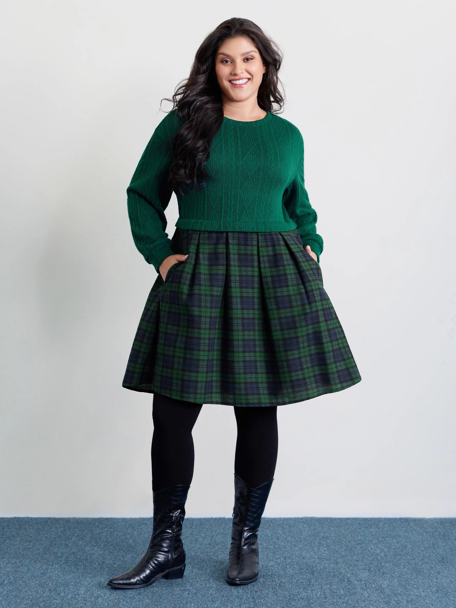 Layered Plaid Pockets Midi Dress | Bloomchic