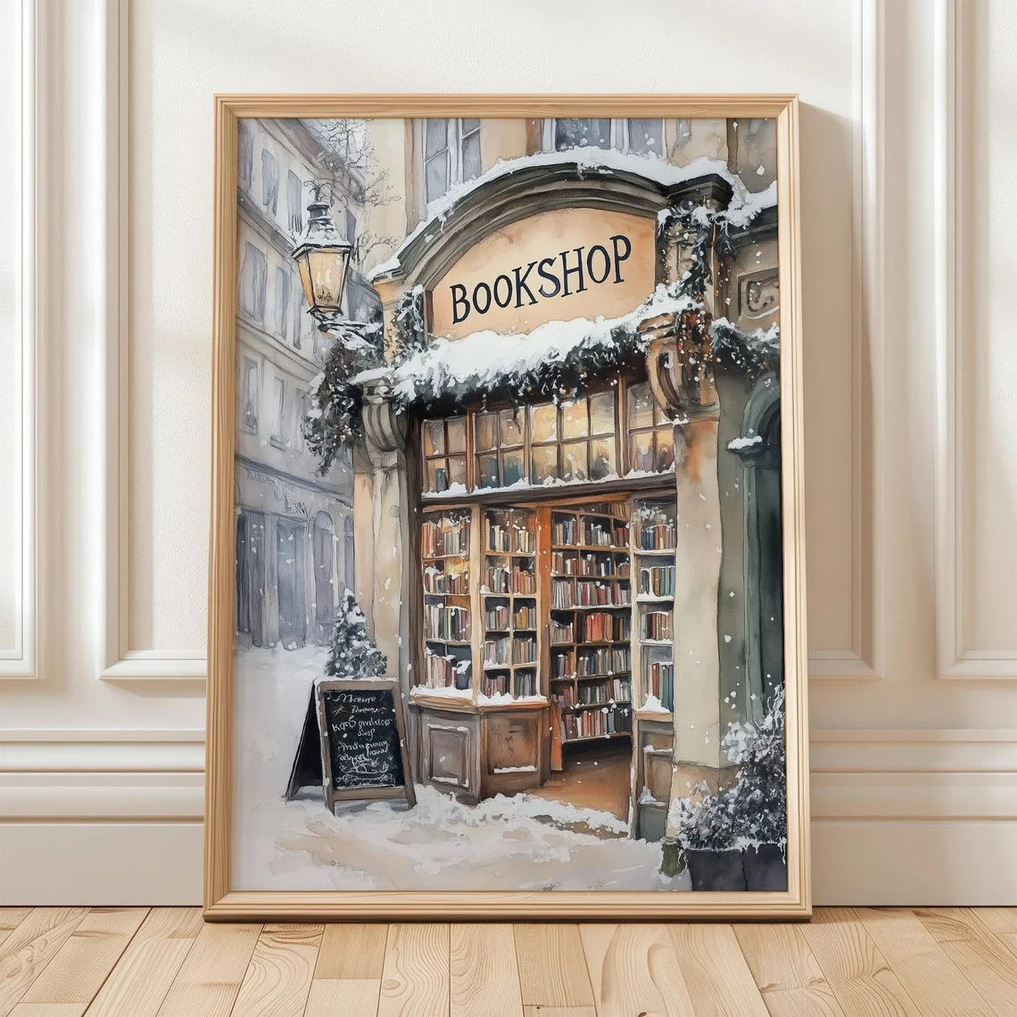 Snowy Winter Bookshop Wall Art, Charming Holiday Bookstore Print, Book Lover, Decor For Cozy Read... | Walmart (US)