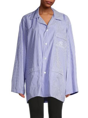 Striped Embroidered Logo Pajama Shirt | Saks Fifth Avenue OFF 5TH