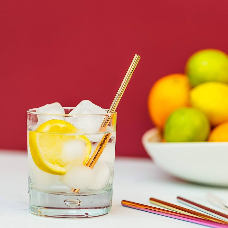 Reusable Metal Straws Mini's Set of 4 | Stainless Steel | Eco Friendly | Coloured Cocktail Straws... | Amazon (UK)