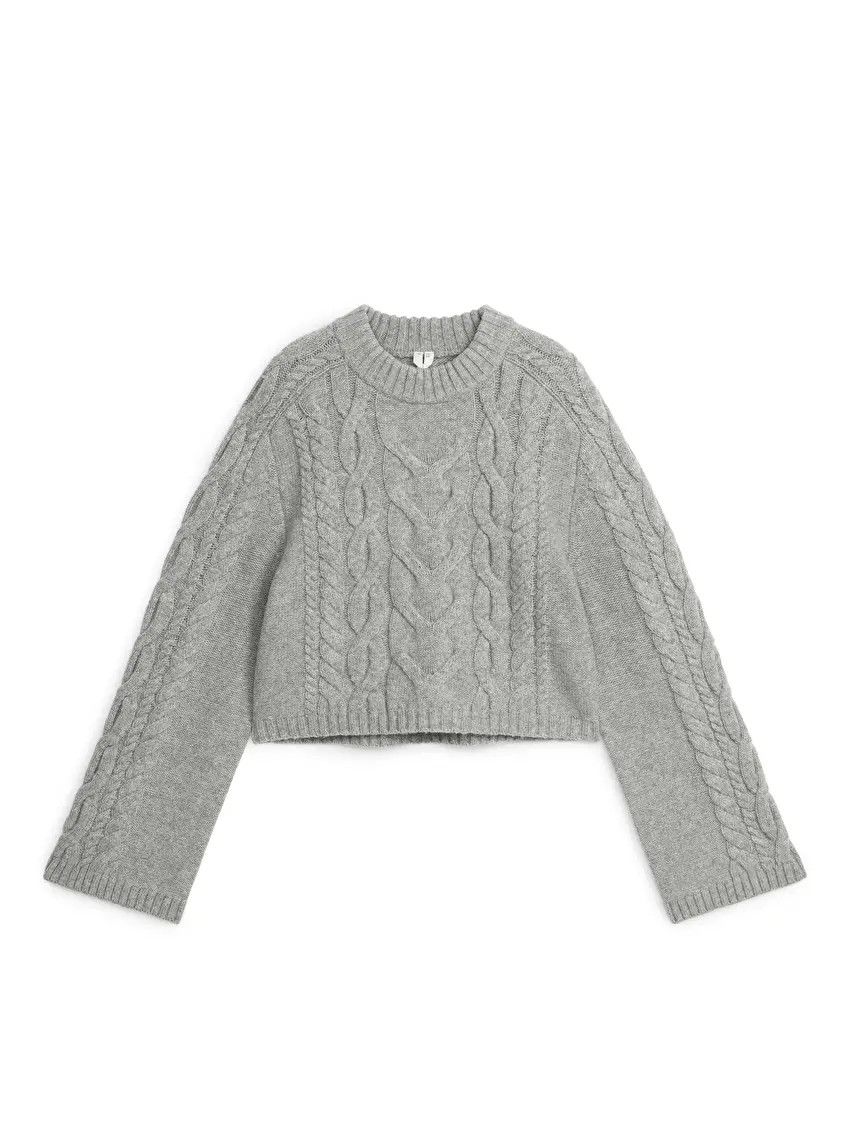 Cable-Knit Cropped Jumper | Grey Sweater Sweaters | Winter Sweater | Winter Outfit Inspo | ARKET (US&UK)