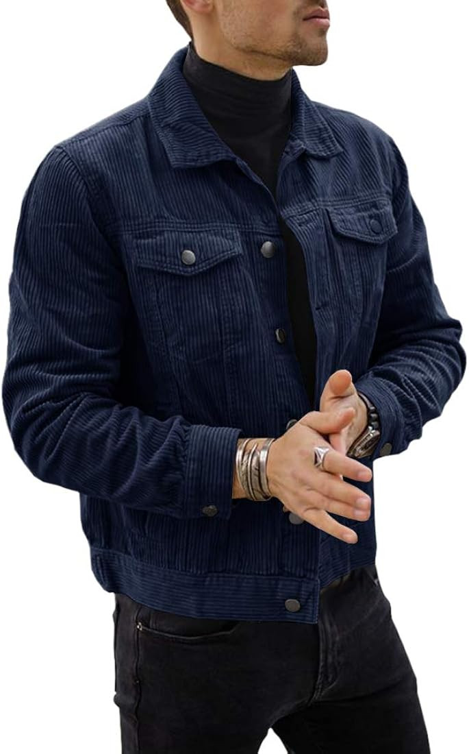 Mens Corduroy Trucker Jacket Slim Fit Button Down Fall Winter Coat | Amazon (US)
