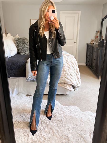 Fave jeans from Pistola (I’m itching to try another pair from them) 
Madewell leather jacket is perfection (size up) 
Marc Fisher heels because ((comfort))
Mott & Bow T-shirts for all your wardrobe basic needs  
LTK sale 

#LTKSale #LTKsalealert #LTKover40