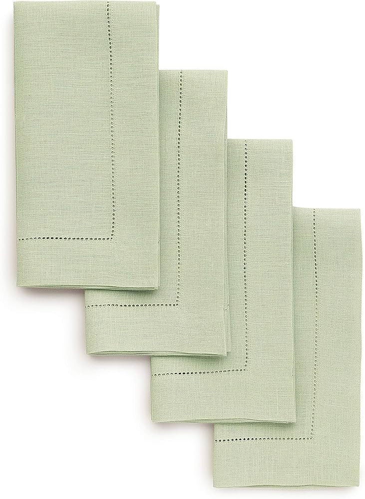 Solino Home Linen Dinner Napkins 20 x 20 Inch – Classic Hemstitch Sage Green Napkins Set of 4 ... | Amazon (US)