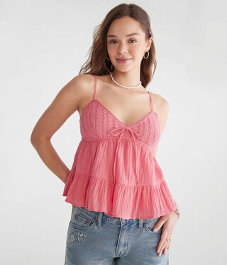 Crocheted Bodice V-Neck Tank | Aeropostale