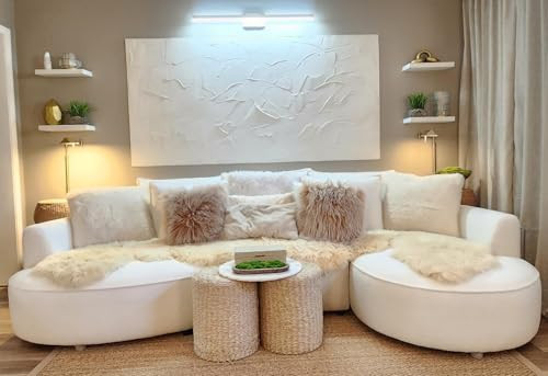 WILLIAMSPACE 124.8" Modern Curved Sofa Couch, Upholstery Boucle Sofa with Pillows, Right Hand Facing Sectional Boucle Fabric Couch for Living Room (Right-Facing,Light Cream) | Amazon (US)