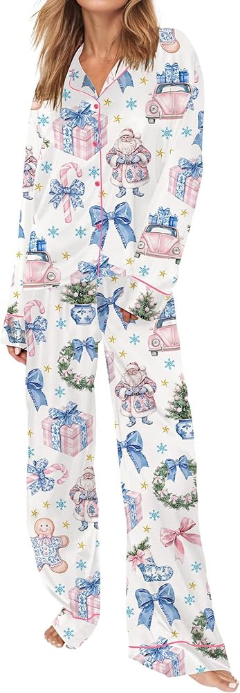 SHESHOW Satin Pajamas for Women Set Long Sleeve Button Down Animal Print Pjs Sets 2 Piece Loungew... | Amazon (US)