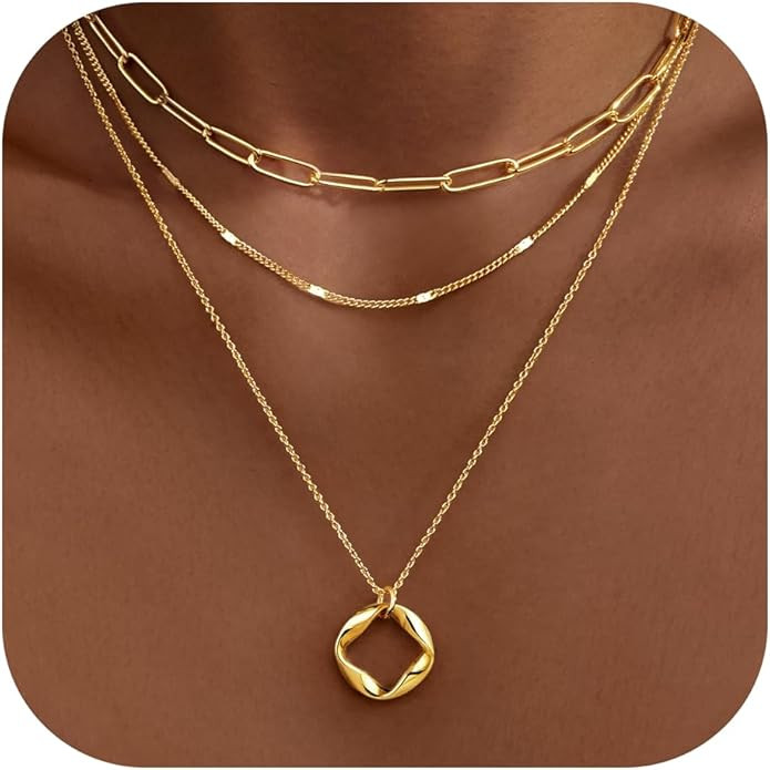 Layered Gold Necklaces for Women,Stackable Dainty 14K Gold Silver Plated Trendy Circle Paperclip ... | Amazon (US)