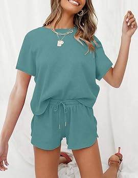 MEROKEETY Women's Short Sleeve Waffle Pajama Sets Lounge Top and Shorts 2 Piece Tracksuit Outfits | Amazon (US)