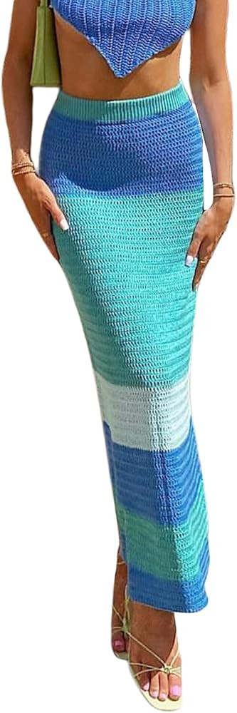 NUFIWI Sexy Crochet Knit Long Skirts Dropped Waist See Through Wrap Midi Skirt Hollow Out Maxi Sk... | Amazon (US)