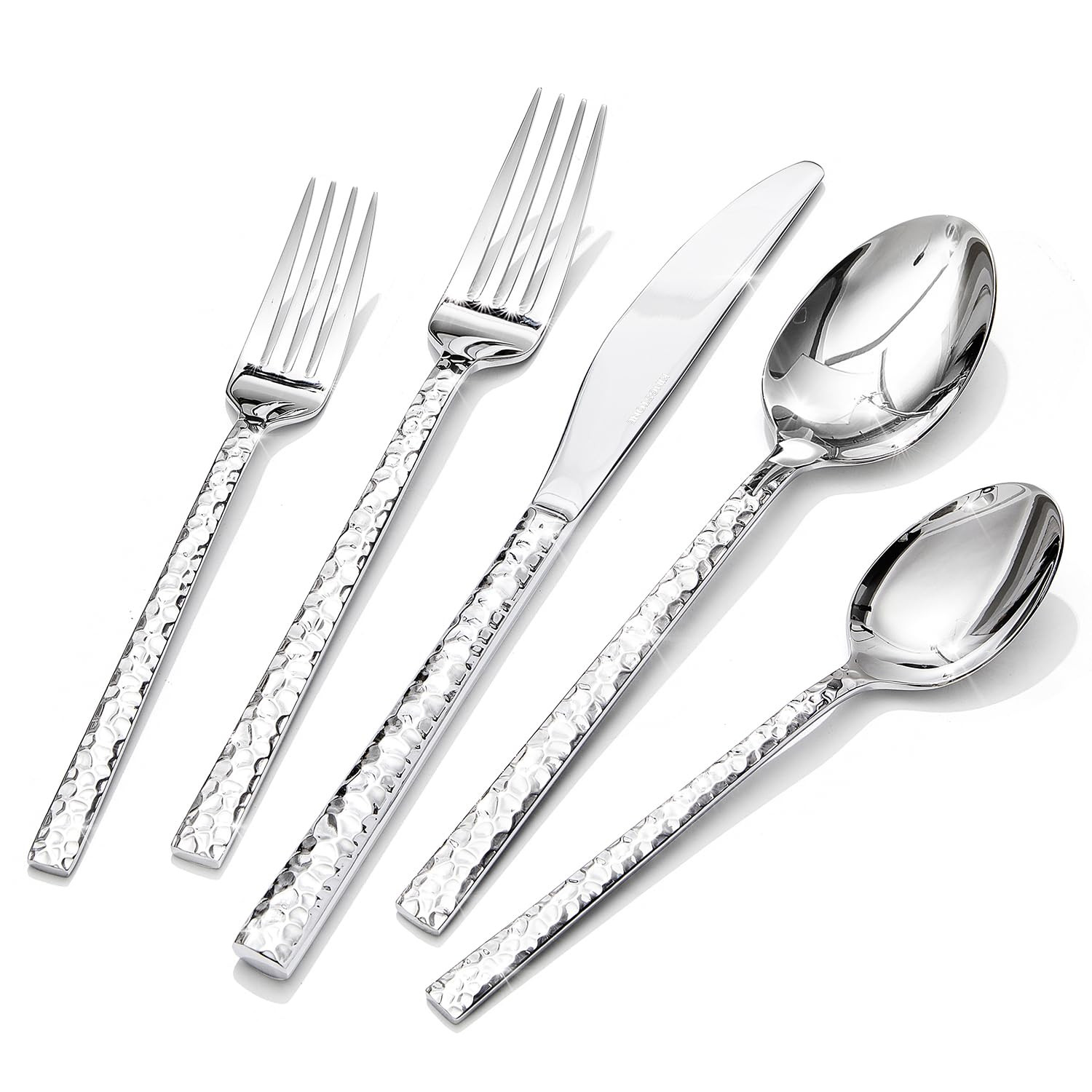 KINGSTONE 20 Piece Hammered Silverware Set, 18/10 Stainless Steel Flatware Set for 4, Cutlery Set... | Amazon (US)