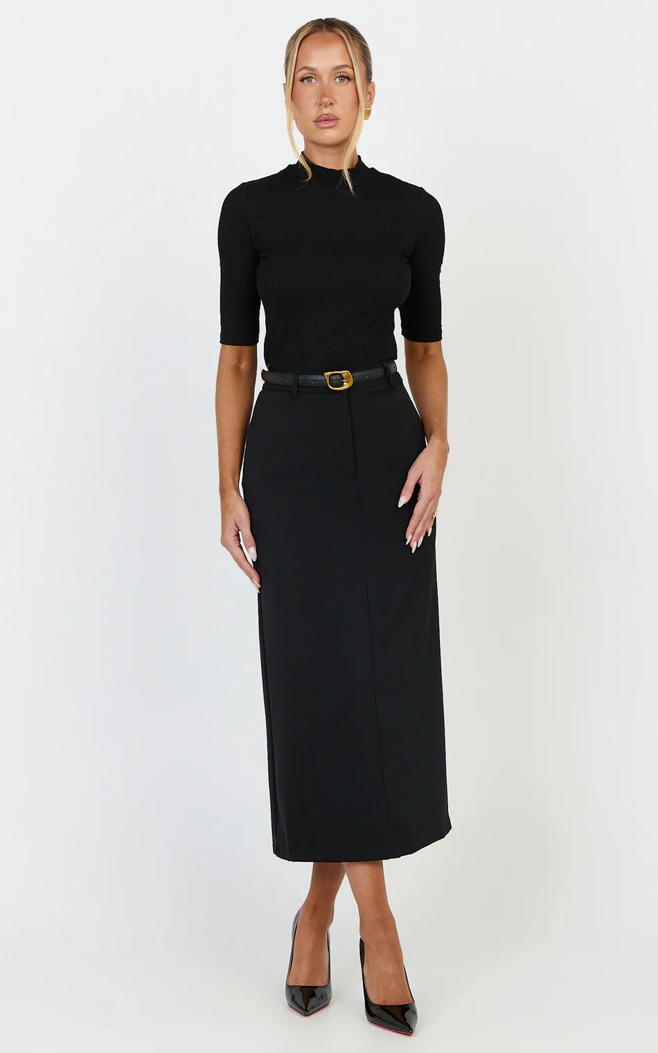 High Waisted Back Split Pencil Skirt in Black | Showpo (US, UK & Europe)